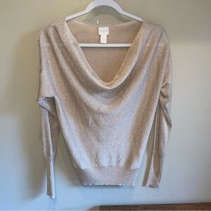 Chico’s Gold Shimmer Knit Sweater Small